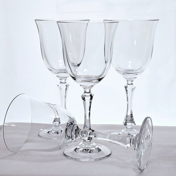 Towle Kirkland Wine Glasses 8" set/4 cut stem crystal minimalist elegant toastin - Picture 8 of 10